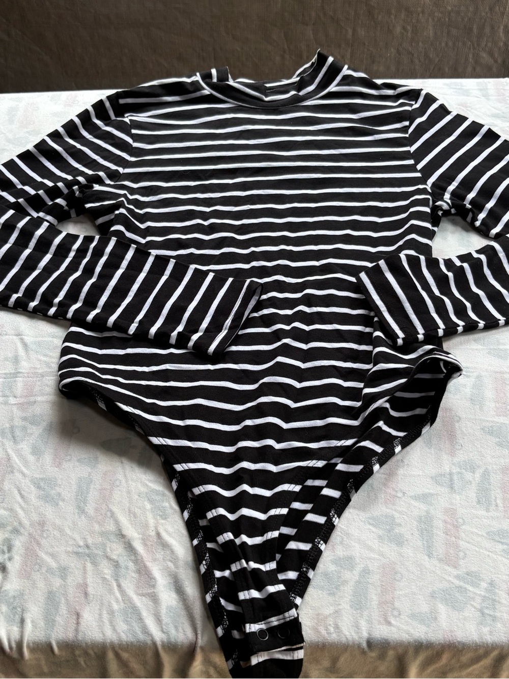 Black & White Striped Long-Sleeve One-Piece Bodysuit